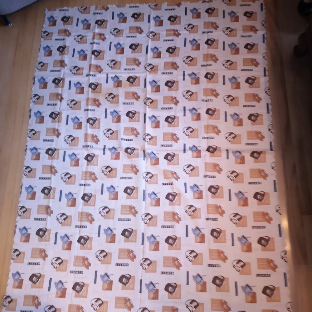 Rectangle 60"x 84" Tablecloth with Coffee & Tea Cup Design Beige Tan Brown Grey